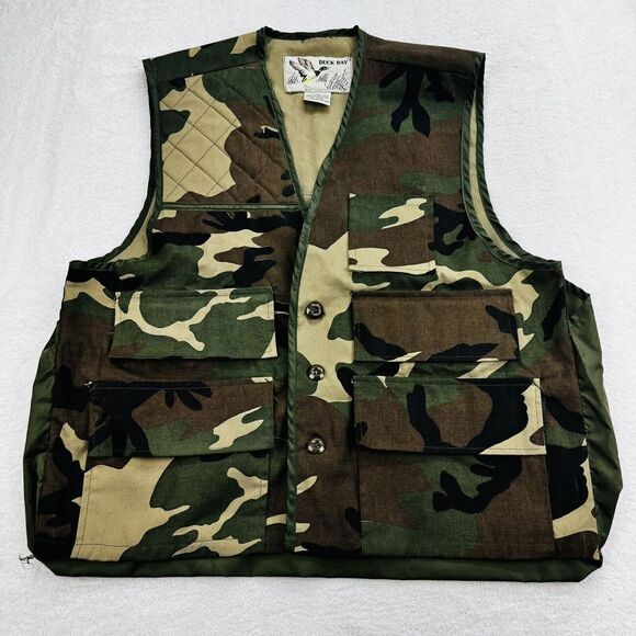 Duck Bay Hunting Vest Men's‎ L Camo Duck Cotton Button Up Vintage Size Large - Picture 1 of 6